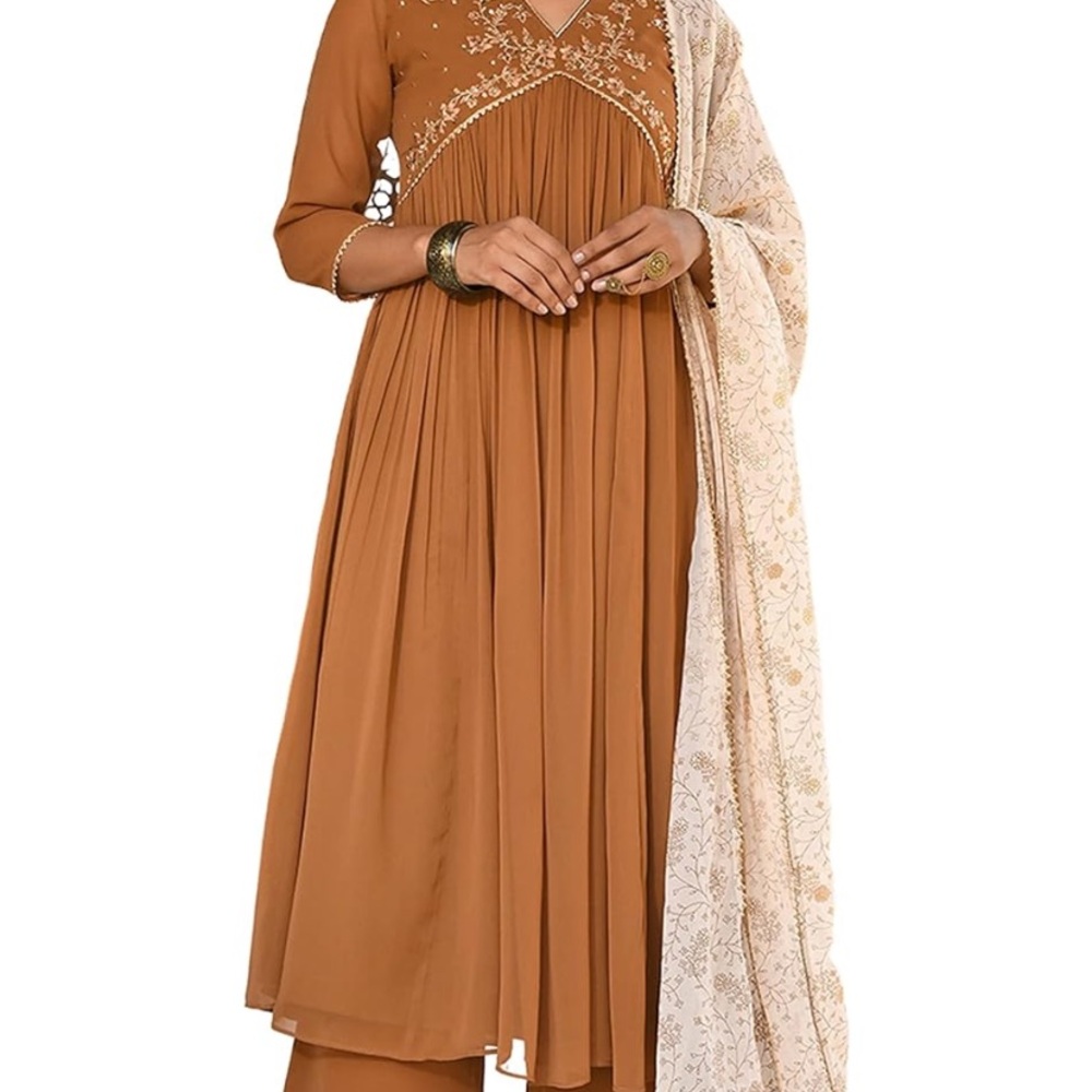 Elegant Brown Anarkali Suit with Cream Dupatta